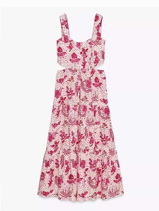 Zara Dresses & Skirts - Zara Pink Floral Cutout Maxi Dress